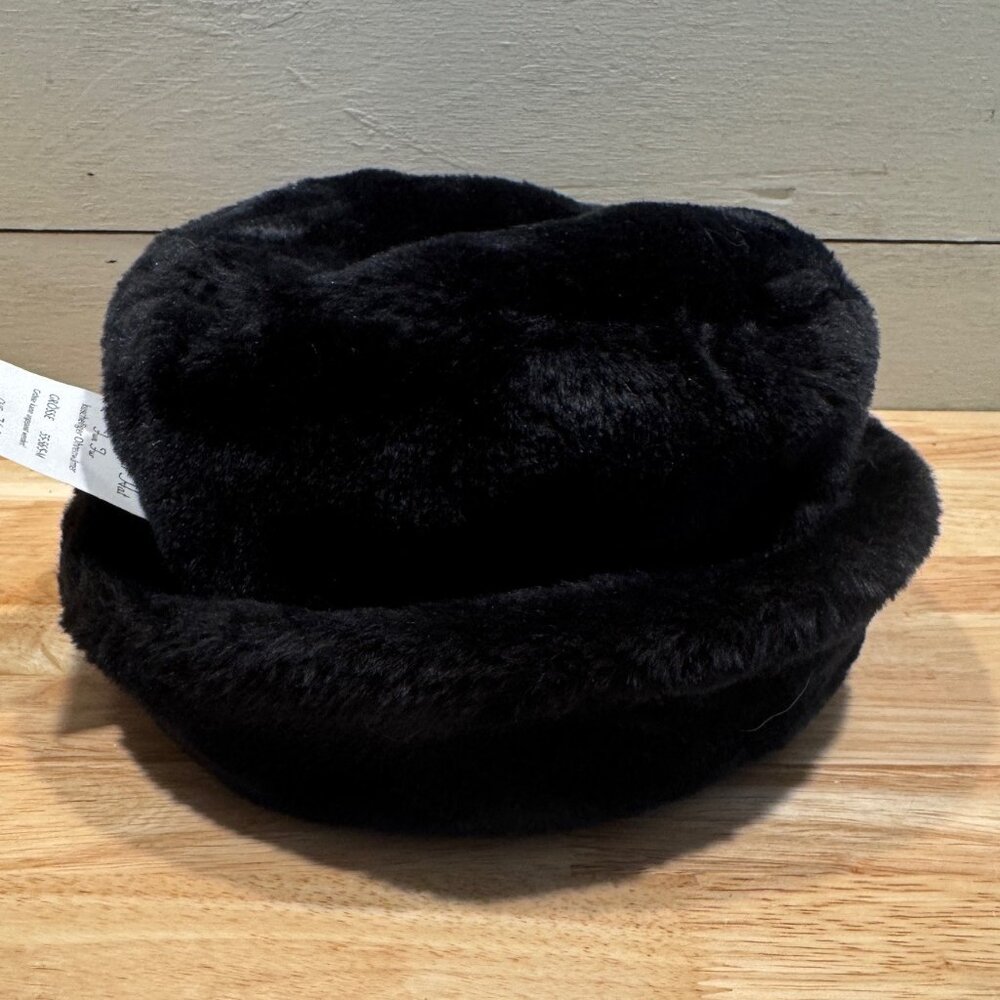 NWT Vintage Faux Fur Black Bear Fuzzy Hat from Sweden Size 56 CM or 22 1/2"